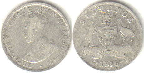 1916 Australia silver Sixpence A000760
